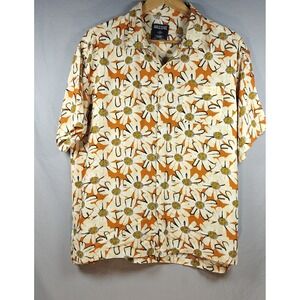 Massive Daisy Print Button Down Shirt Orange‎ Multi Short Sleeve XL Loop Collar
